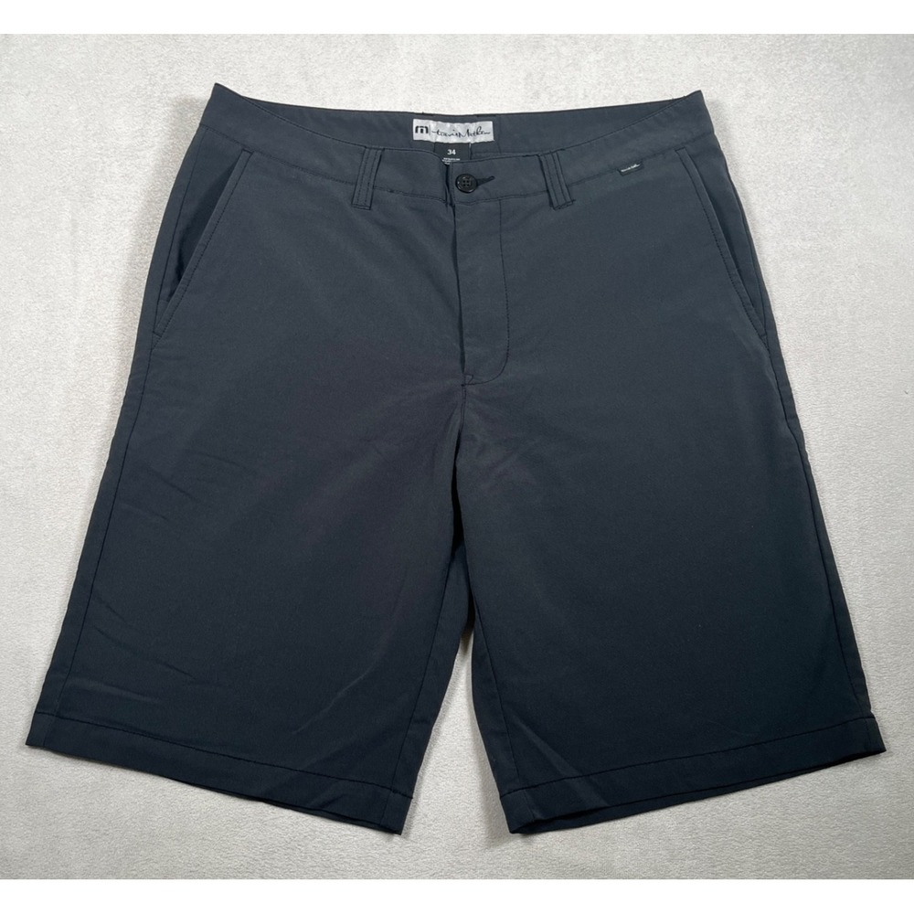 TravisMathew Beck Golf Shorts Mens 34 Dark Charcoal Grey Stretch Flat Front 10"